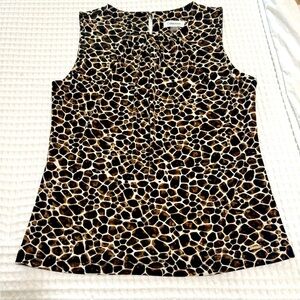 CALVIN KLEIN Giraffe Print Pleat Neck Top Size MP